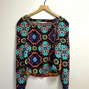 Women's Multicolor Patterned Long-Sleeve Top